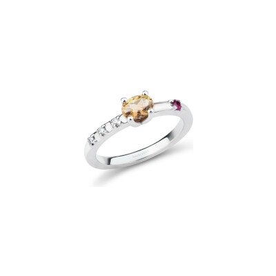 Bague Mauboussin Trop Smart en argent, diamants 0.05 ct, rubis et citrine
