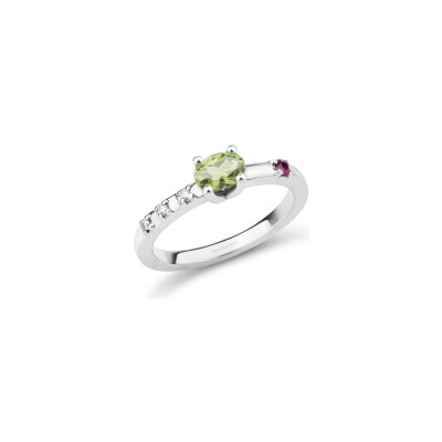 Bague Mauboussin Trop Smart en argent, diamants 0.05 ct, rubis et améthyste verte