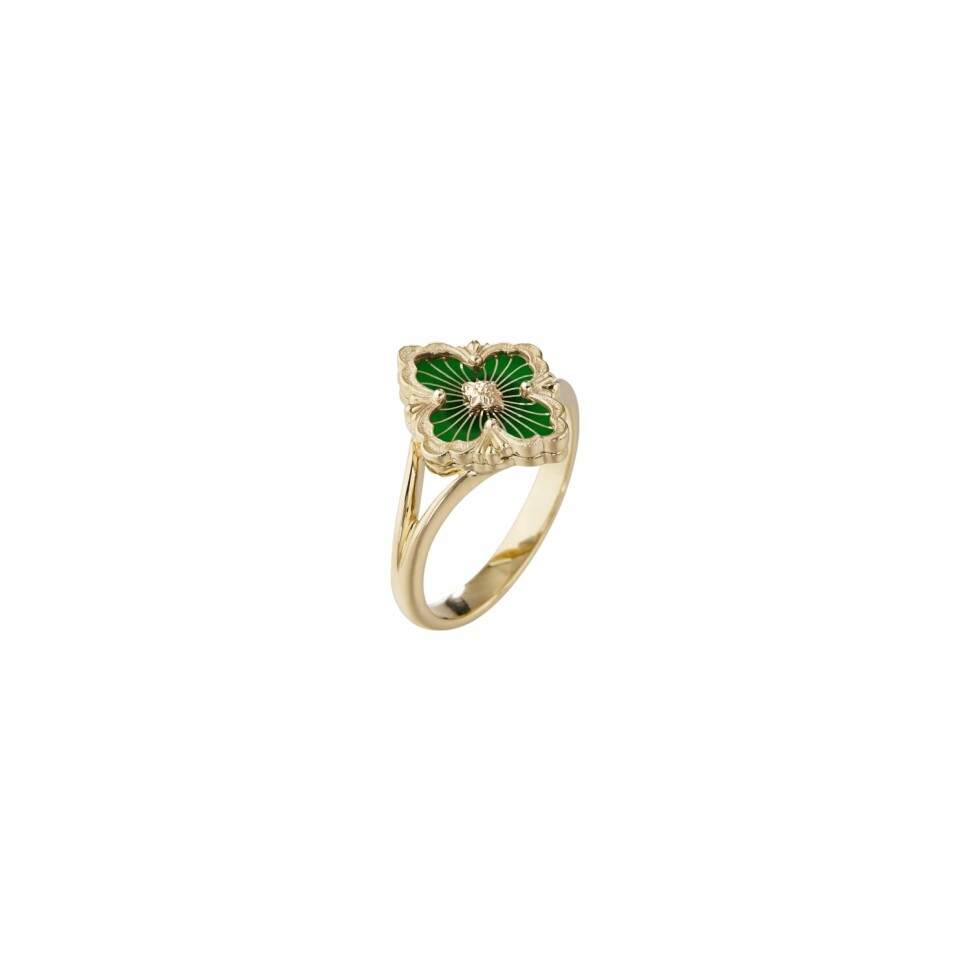 Buccellati Opera Tulle ring, yellow gold and green enamel