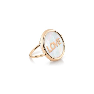 Bague Ginette NY INITIAL LOVE DISC RINGS en or rose et nacre