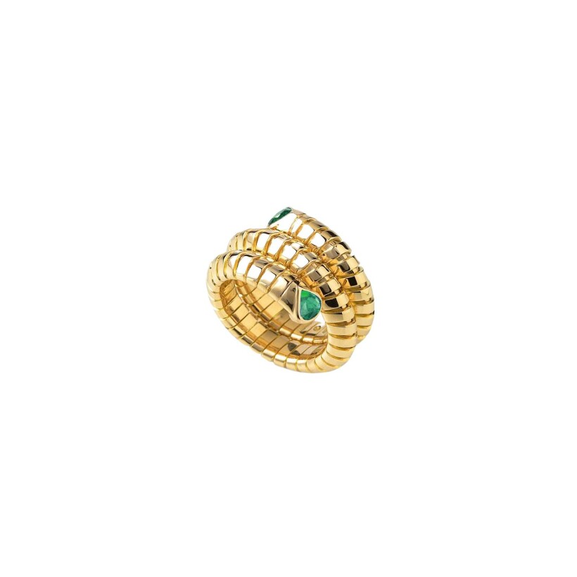 Bague Marina B Trisola en or jaune et emeraudes, taille 55