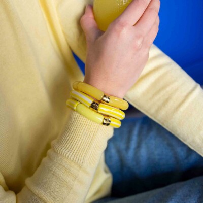 Bracelet PARABAYA Riviera Amarelo 6 perles en résine et acrylique Jaune