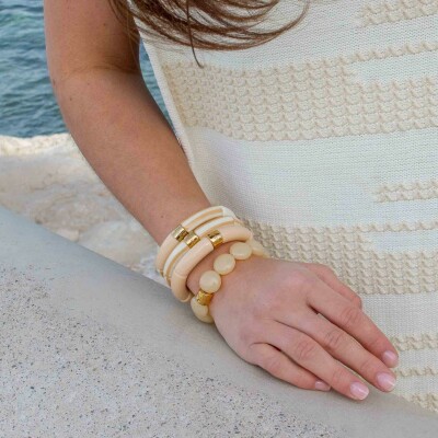 Bracelet PARABAYA Riviera Beige 6 perles en résine et acrylique Beige