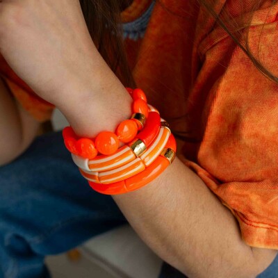 Bracelet PARABAYA Riviera Laranja 6 perles en résine et acrylique Orange