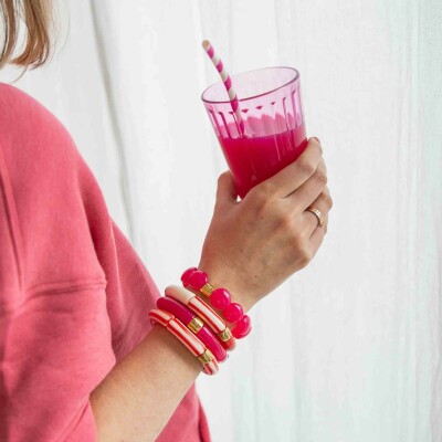 Bracelet PARABAYA Riviera Magenta 6 perles en résine et acrylique Rose fushia