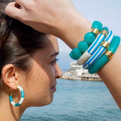 Bracelet PARABAYA Riviera Turquesa 6 perles en résine et acrylique Bleu turquoise