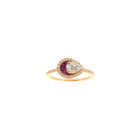 Bague Poire en or rose, diamants et rubis