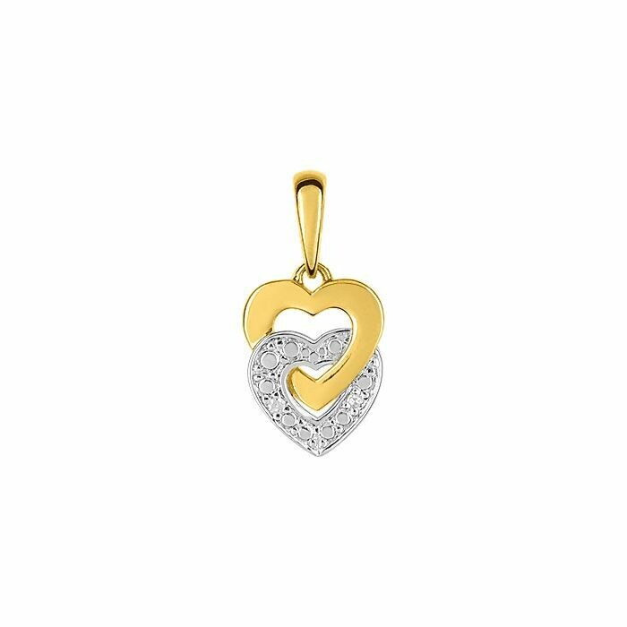 Pendentif coeur en or blanc, or jaune et diamants de 0.008ct