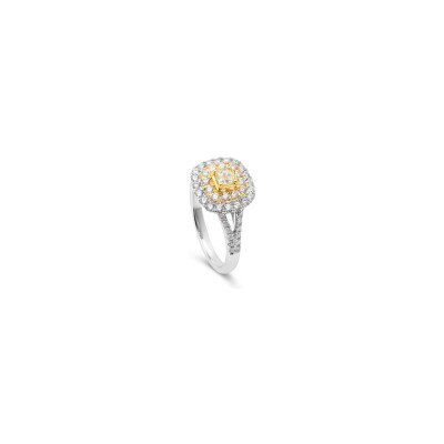 Bague Spring en or blanc, diamant jaune et entourage diamants