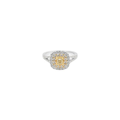Bague Spring en or blanc, diamant jaune et entourage diamants