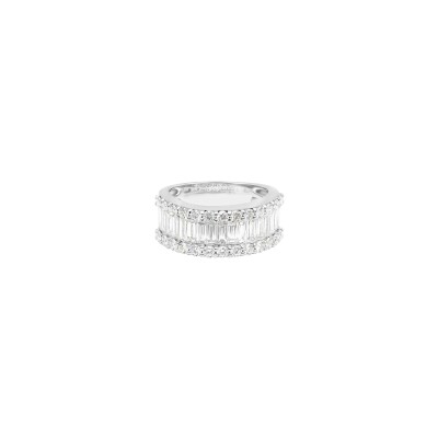 Alliance New Crown demi-tour en or blanc, diamants taille baguette et diamants
