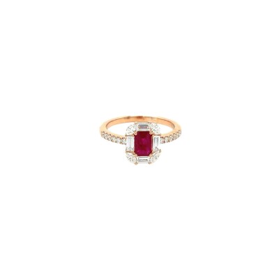 Bague en or rose, diamant et rubis