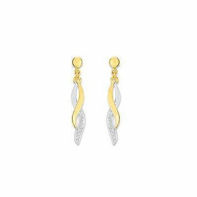 Boucles d'oreilles en or jaune, or blanc et diamants