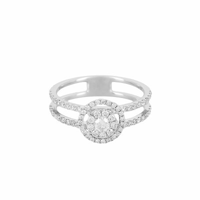 Bague double anneaux en or blanc et diamants de 0.80ct