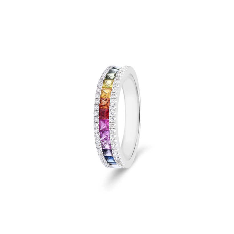 Bague Rainbow en or blanc, saphirs multicolores et diamants