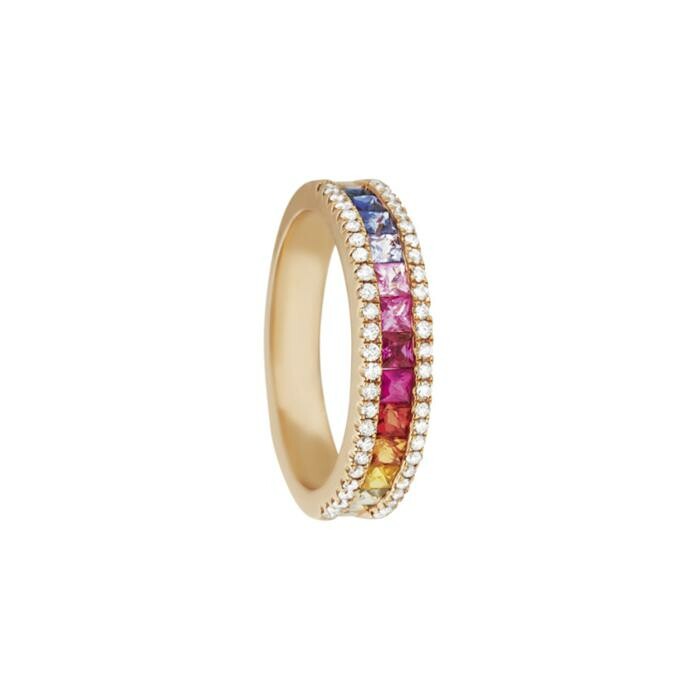 Bague Rainbow en or rose, saphirs et diamants