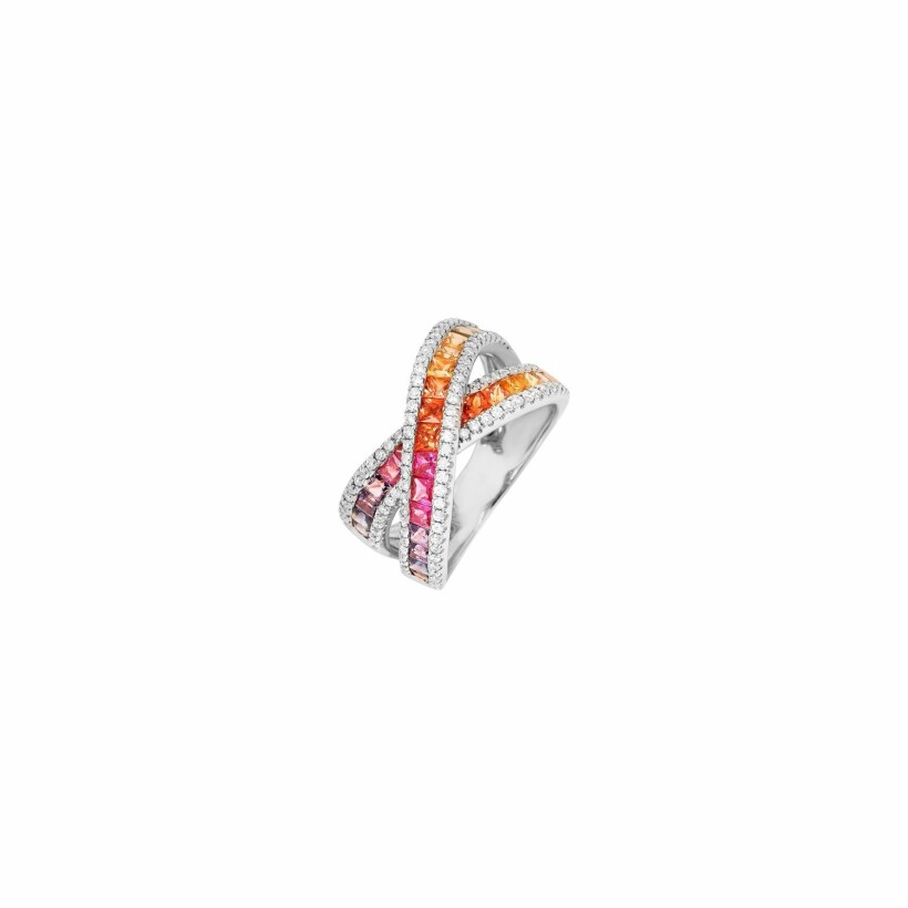 Bague Rainbow en or blanc, saphirs et diamants 