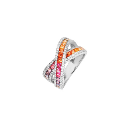 Bague Rainbow en or blanc, saphirs et diamants