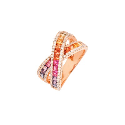 Bague Rainbow en or rose, multi-saphirs et diamants