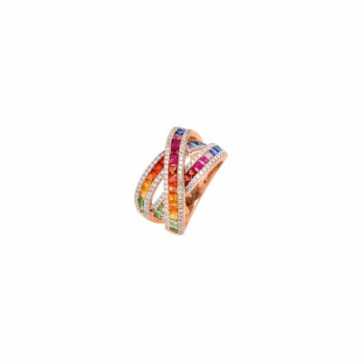 Bague Rainbow en or rose, saphirs et diamants 