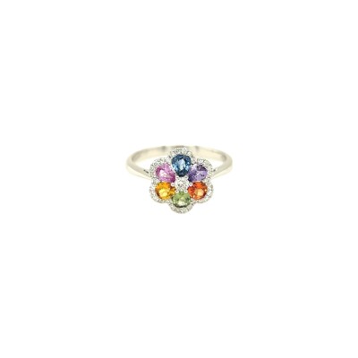 Bague Petite Fleur en or blanc, diamant et saphir