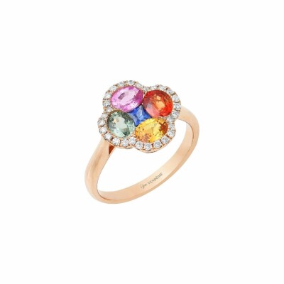 Bague petite fleur en or rose, saphir et diamants de 0.25ct