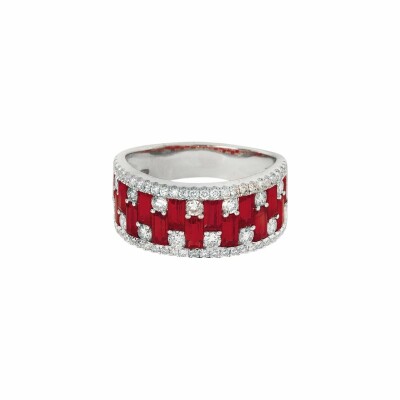Bague Crown en or blanc, rubis et diamants