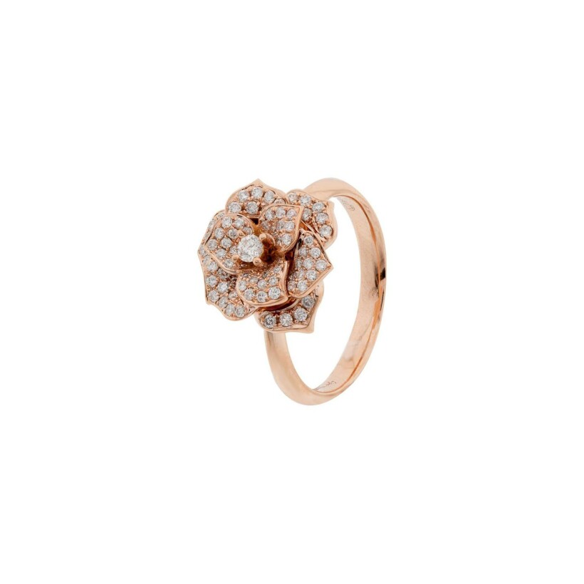 Flower ring in pink gold and diamonds