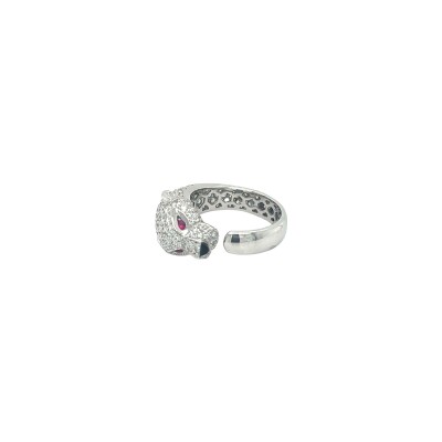 Bague Panthère en or blanc, diamant et rubis