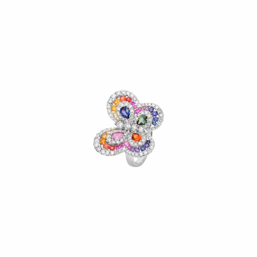 Bague Papillon en or blanc, saphirs et diamants 