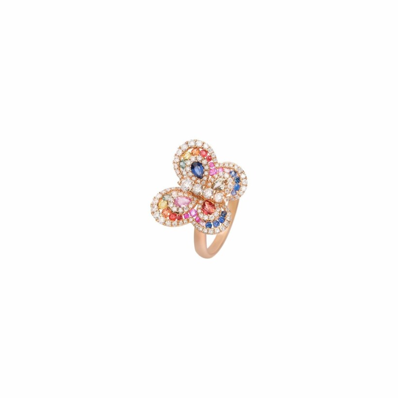 Bague Papillon en or rose, saphirs et diamants 