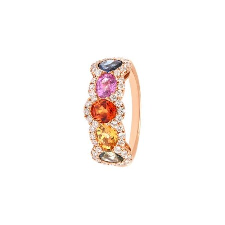 Bague Rainbow en or rose, saphirs multicolores et diamants