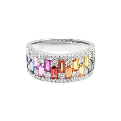 Alliance Rainbow en or blanc, saphirs multicolores et diamants