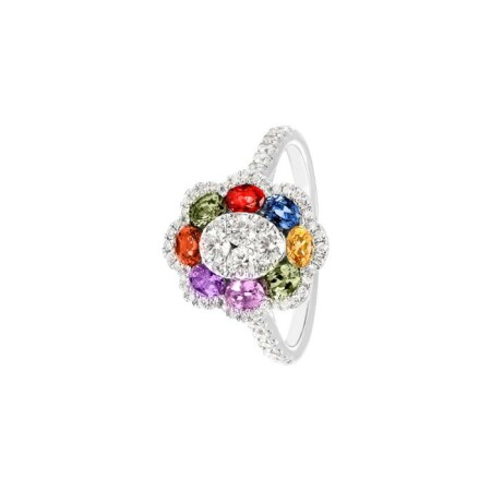 Bague Rainbow en or blanc, saphirs multicolores et diamants