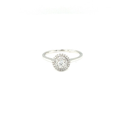 Bague solitaire double en or blanc et diamants