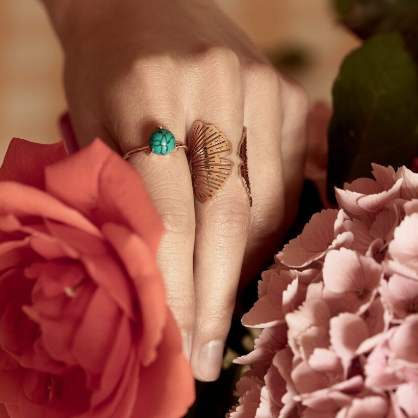 GINETTE NY MARIA ring, rose gold and turquoise