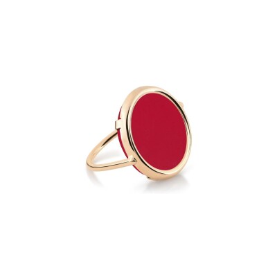 Bague Ginette NY DISC RING MARIA en or rose et corail rouge