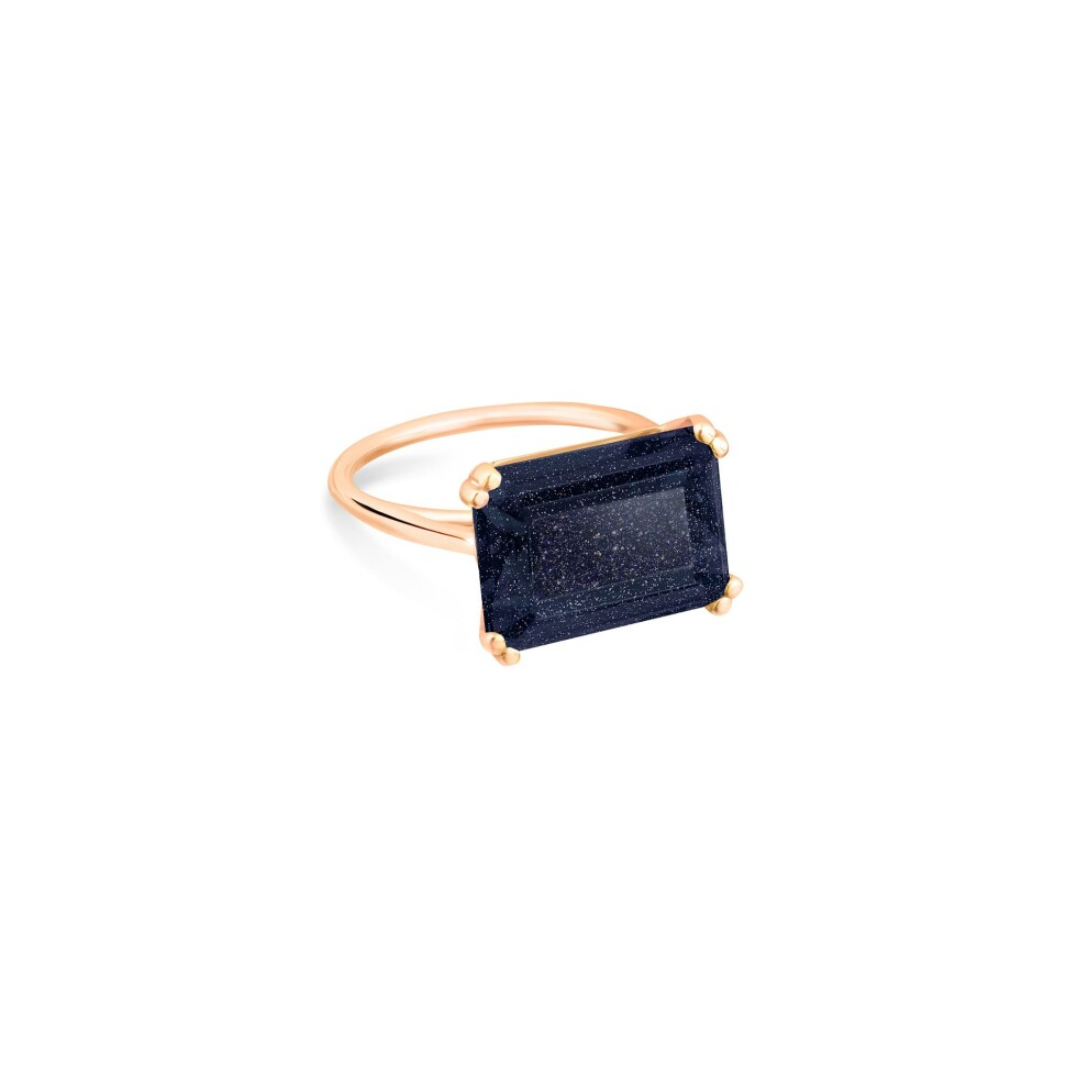 Bague Ginette NY Midnight en or rose et blue sand stone