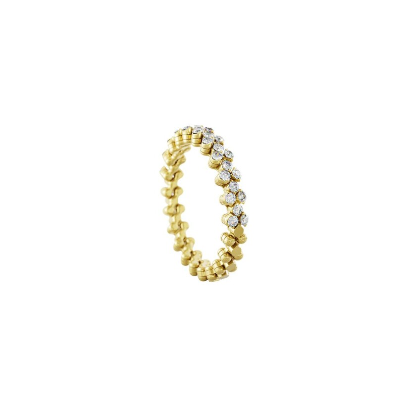 Bague 3 rangs Serafino Consoli Brevetto demi pavé en or jaune et diamants blanc, taille ajustable