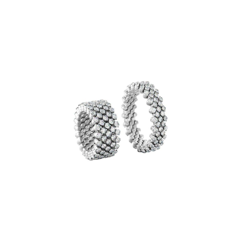 Bague 5 rangs Serafino Consoli Brevetto demi pavé en or blanc et diamants blanc, taille ajustable