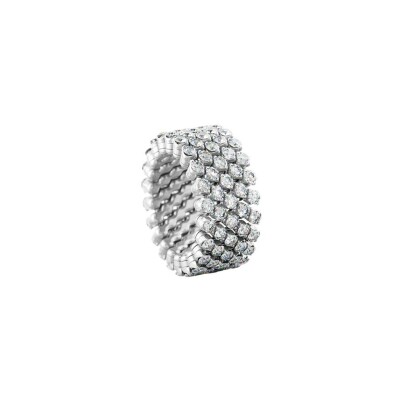 Bague 5 rangs Serafino Consoli Brevetto demi pavé en or blanc et diamants blanc, taille ajustable