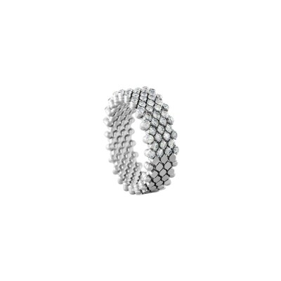 Bague 7 rangs Serafino Consoli Brevetto demi pavé en or blanc et diamants blanc, taille ajustable