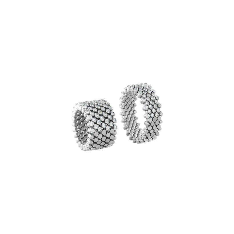 Bague 7 rangs Serafino Consoli Brevetto demi pavé en or blanc et diamants blanc, taille ajustable