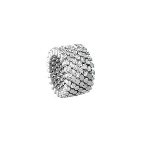 Bague 7 rangs Serafino Consoli Brevetto demi pavé en or blanc et diamants blanc, taille ajustable