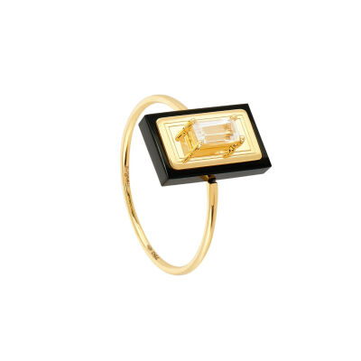 Bague min&ral Joaillerie Gala en or jaune, onyx et topaze