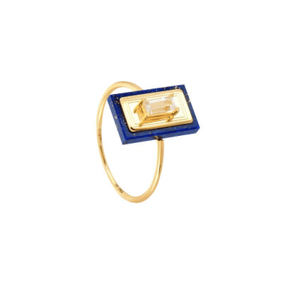 Bague min&ral Joaillerie Gala en or jaune, lapis lazuli et topaze