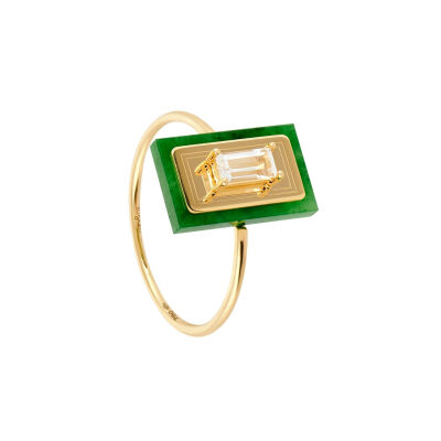 Bague min&ral Joaillerie Gala en or jaune, jade et topaze