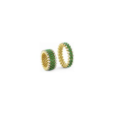 Bague 5 rangs Serafino Consoli pavé en or jaune, diamants blanc et tsavorites , taille ajustable