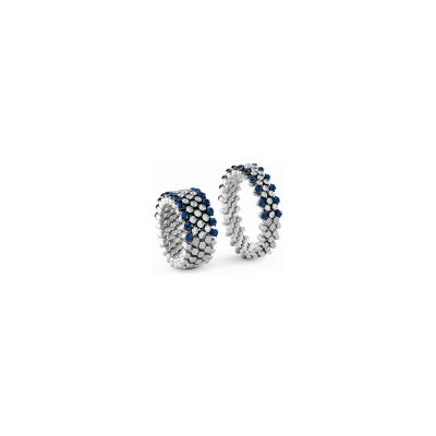 Bague 5 rangs Serafino Consoli demi pavé en or blanc, or noir, diamants blanc et saphirs bleu, taille ajustable