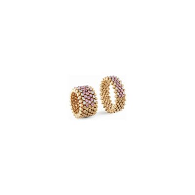 Bague 7 rangs Serafino Consoli demi pavé central en or rose, diamants blanc et saphirs rose, taille ajustable
